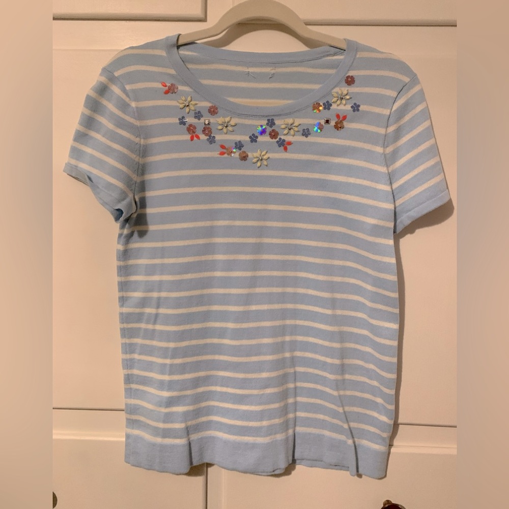 JCrew short sleeve sweater with jewel detail
